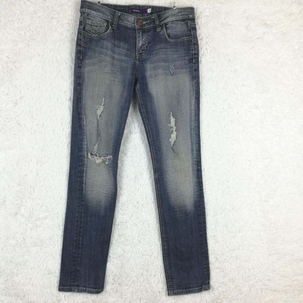 Vintage Vigoss Womens Jeans Skinny Blue Denim Ripped Stone Wash Mid Rise 5